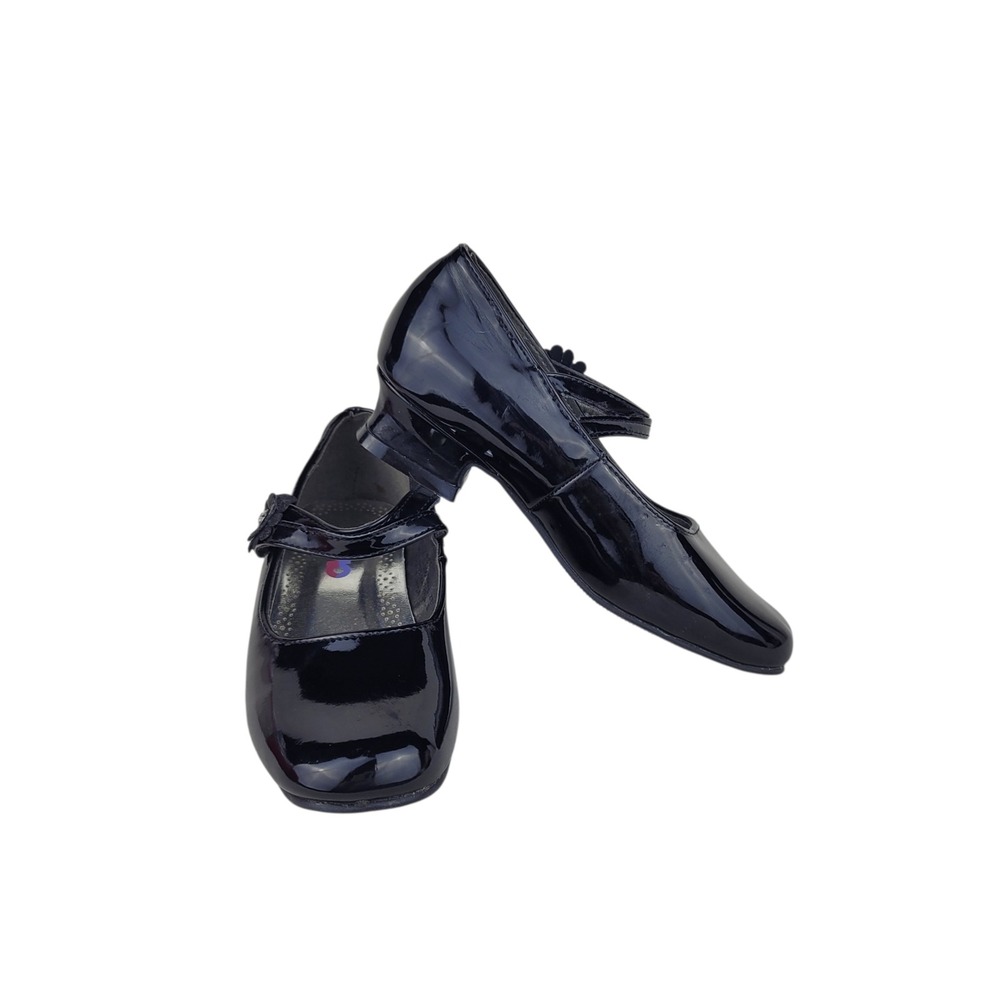 Josmo Girls Black Patent Mary Jane Dress Shoes Low Heel Size 11